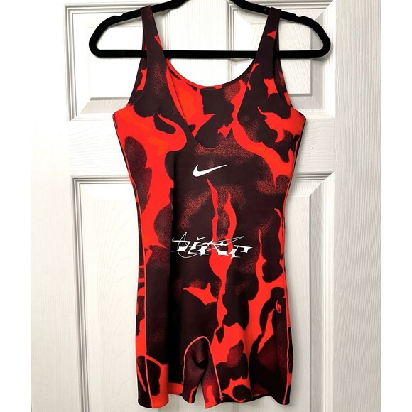 Nike Women's Bodysuit Size XS  Megan Thee Stallion Athletic Red Flame Print - Picture 2 of 9